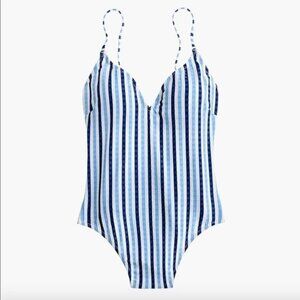 J. Crew Lace-Up Back One Piece  Swimsuit in Blue & White Stripe Size 6 NWT